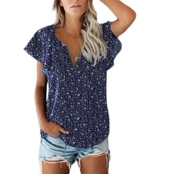 NWT SIMPLE FLUTTER SLEEVE FLORAL TOP SZ.XL - Picture 1 of 5